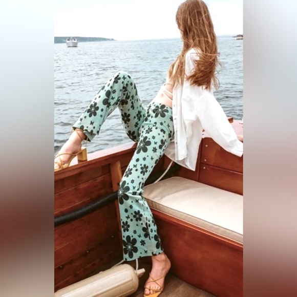 Urban Outfitters Bryn Flare Pants Medium Blue Multi - Picture 1 of 8